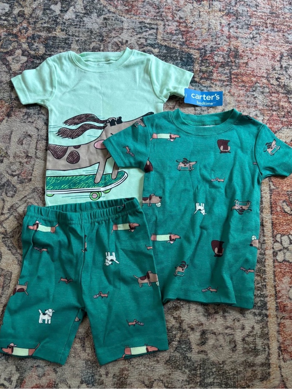 Carter's Teal & Mint Dog Skateboard Two-Piece Pajama Set